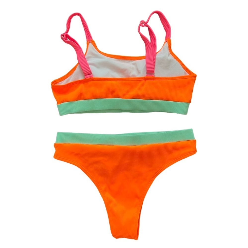 SHEIN Color Blocked Ribbed Knit Bikini Set Woman’s size L - Picture 2 of 4